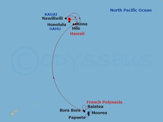 NCL Norwegian Spirit - 12 Night - South Pacific - NCL Norwegian Spirit - Starting in Papeete, French Polynesia, Moorea, French Polynesia, Raiatea, French Polynesia, Bora Bora, Frenc.. itinerary map
