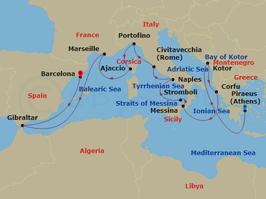 HAL Oosterdam - 14 Night - Naples Overnight & Rivieras with History Channel - HAL Oosterdam - Starting in Piraeus (Athens), Greece, Kotor, Montenegro, Scenic cruising Bay of.. itinerary map