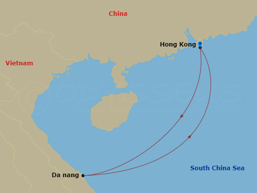 RCL Spectrum of the Seas - 5 Night - Chan May Cruise - RCL Spectrum of the Seas - Starting in Hong Kong, China, Hue / Danang (Chan May), Vietnam, Hong Kong, China itinerary map