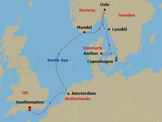 EXPLORA IV - 8 Night - A Journey of Charming Villages & Glorious Waterside Scenery - EXPLORA IV - Starting in Copenhagen, Aarhus, Lysekil (Gotland), Oslo, Mandal, Amsterda.. itinerary map