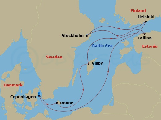 EXPLORA IV - 8 Night - A Journey Through Nordic Charms & Baltic Treasures - EXPLORA IV - Starting in Copenhagen, Helsinki, Stockholm, Tallinn, Visby (Gotland), Ronne, Cope.. itinerary map