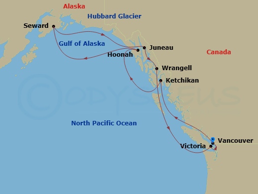 EXPLORA III - 11 Night - A Journey Through Everlasting Enchantment & Untouched Landscapes - EXPLORA III - Starting in Vancouver, Ketchikan, Hoonah, Sailing the Hubbard Glac.. itinerary map