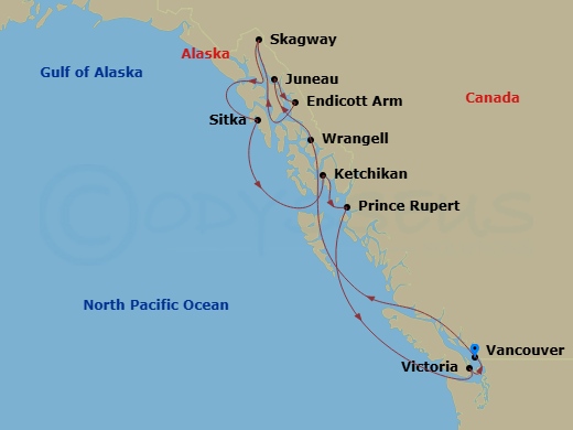 EXPLORA III - 11 Night - A Journey Through Untamed Landscapes & Coastal Treasures - EXPLORA III - Starting in Vancouver, Wrangell, Juneau, Endicott Arm (Dawes Glacier), Ska.. itinerary map