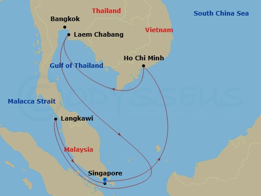 RCL Navigator of the Seas - 10 Night - Thailand & Vietnam Cruise - RCL Navigator of the Seas - Starting in Singapore, Ho Chi Minh (Phu My), Vietnam, Bangkok / Laem Chabang, Thailand, Lan.. itinerary map