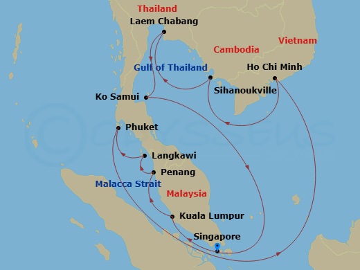 Sapphire Princess - 14 Night - Southeast Asia with Malaysia, Thailand & Vietnam - Sapphire Princess - Starting in Singapore, Kuala Lumpur (Port Kelang), Malaysia, Penang, Malaysi.. itinerary map