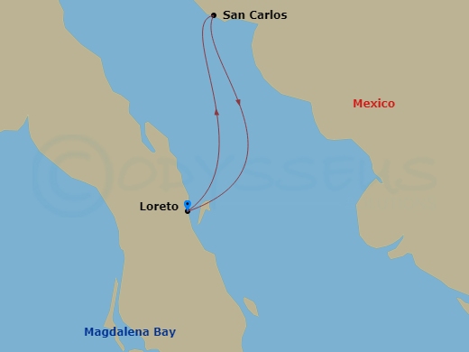National Geographic Sea Lion - 5 Night - Baja California : Observing the Whales of Magdalena Bay - National Geographic Sea Lion - Starting in Loreto, Mexico / San Carlos / Embark Ship, Magd.. itinerary map