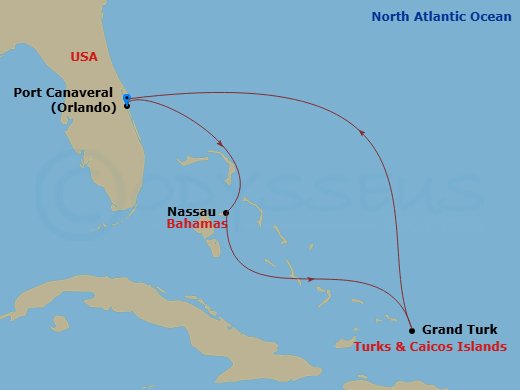 MSC Seashore - 5 Night - Caribbean and Antilles - MSC Seashore - Starting in Port Canaveral (Orlando), Florida, Nassau, Bahamas, Grand Turk Island Turks and Caicos, Port Can.. itinerary map