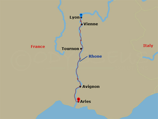 AmaKristina - 7 Night - Colors of Provence - AmaKristina - Starting in Lyon, Vienne, Tournon, Avignon, Arles itinerary map