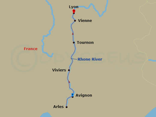 Viking Lofn - 7 Night - Lyon & Provence - Viking Lofn - Starting in Avignon, Arles, Avignon, Viviers, Tournon, Scenic Sailing Rhone River, Vienne, Lyon itinerary map