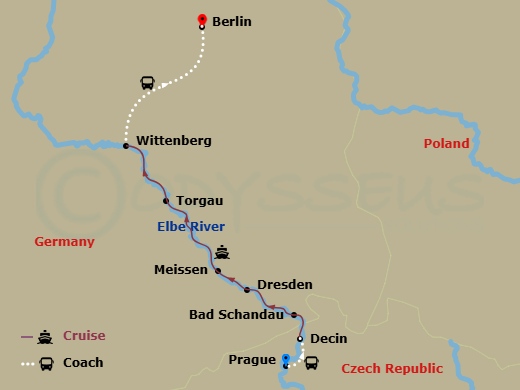 Viking Astrild Cruise Tours - 9 Night - Elegant Elbe - Viking Astrild Cruise Tours - Starting in Prague, Decin, Bad Schandau, Scenic Sailing : Elbe River, Scenic Sailing : Saxon, Switzerla.. itinerary map