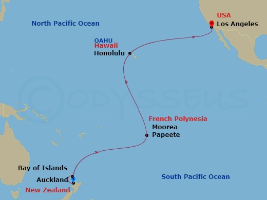 Discovery Princess - 20 Night - Hawaii, Tahiti & South Pacific Crossing - Discovery Princess - Starting in Auckland, New Zealand, Bay of Islands, New Zealand, Cross International.. itinerary map