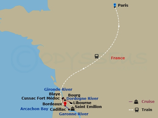 Avalon Artistry II Cruise Tours - 9 Night - Bonjour Bordeaux : Chateaux, Wineries & Charming Villages with in Paris - Avalon Artistry II Cruise Tours - Starting in Paris, France, Paris, Paris.. itinerary map