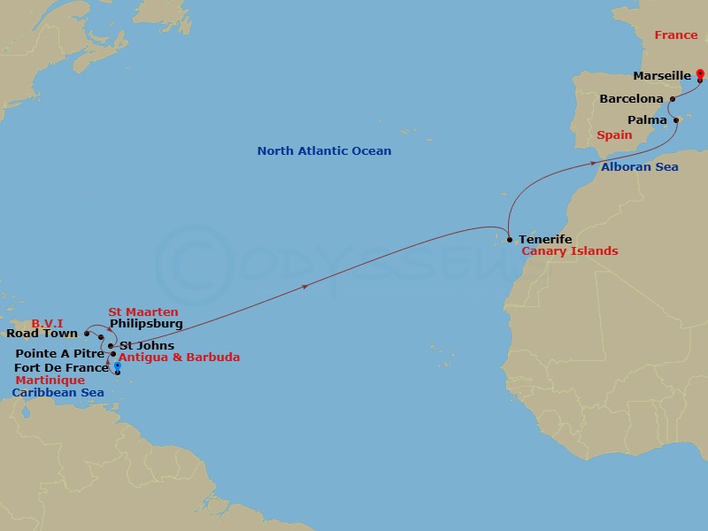 MSC Seaview - 16 Night - Msc Grand Voyages - MSC Seaview - Starting in Fort-de-France, Martinique, Pointe-A-Pitre, Guadeloupe, Philipsburg, St Maarten, Road Town (Tortola),.. itinerary map