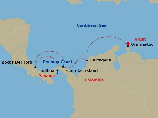 Star Pride - 6 Night - Panama Canal, Cartagena, San Blas Islands & More - Star Pride - Starting in Balboa, Panama City, Panama Canal, Bocas del Toro, San Blas, Panama, Car.. itinerary map