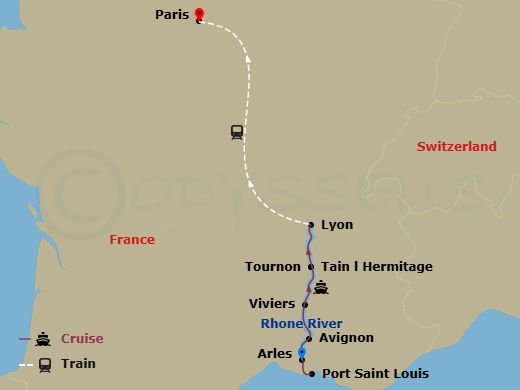 Avalon Poetry II Cruise Tours - 9 Night - Active & Discovery On the Rhone with in Paris (Northbound) - Avalon Poetry II Cruise Tours - Starting in Arles, France (Embarkation), Port-saint-lou.. itinerary map