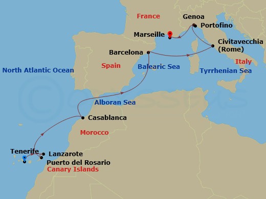 MSC Musica - 10 Night - Canary Islands and Madeira - MSC Musica - Starting in Santa Cruz de Tenerife, Arrecife De Lanzarote (Canary Islands), Spain, Puerto Del Rosario / F.. itinerary map