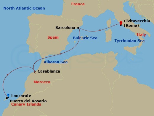 MSC Musica - 7 Night - Canary Islands and Madeira - MSC Musica - Starting in Arrecife De Lanzarote (Canary Islands), Spain, Puerto Del Rosario / Fuerteventura, Spain, Casa.. itinerary map