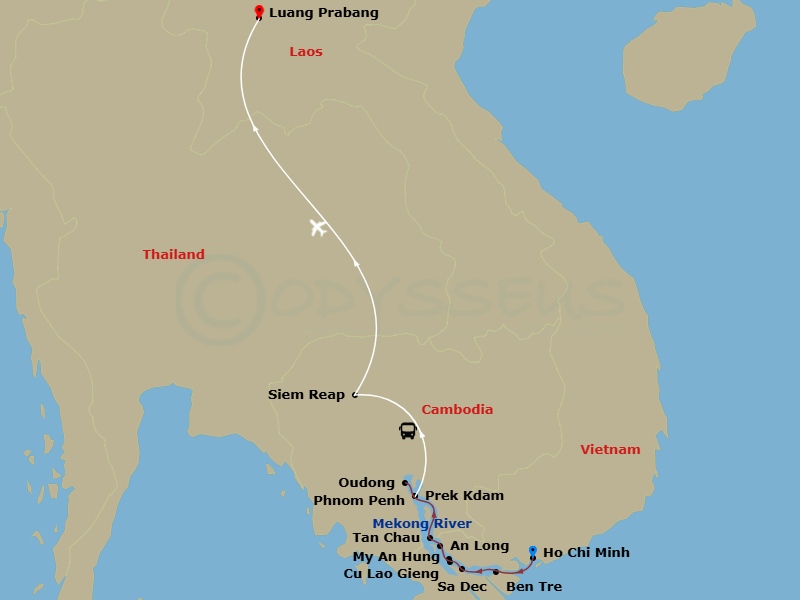 Emerald Harmony - 15 Night - Wonders of Indochina and the Mekong - Emerald Harmony - Starting in Ho Chi Minh City, Ho Chi Minh City / Mekong Cruise, Ben Tre, Sa Dec / My An Hun.. itinerary map