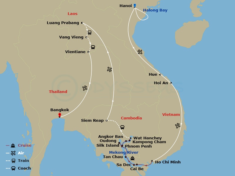 Scenic Spirit - 26 Night - Grand Indochina & Luxury Mekong - Scenic Spirit - Starting in Hanoi, Hanoi / Halong Bay Cruise, Halong Bay Cruise, Halong Bay Cruise / Hanoi, Hanoi.. itinerary map