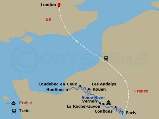 Scenic Gem - 13 Night - Normandy & Gems of the Seine with London - Scenic Gem - Starting in Paris, Les Andelys, Rouen, Rouen / Honfleur, Honfleur, Honfleur / Caudebec-en-C.. itinerary map