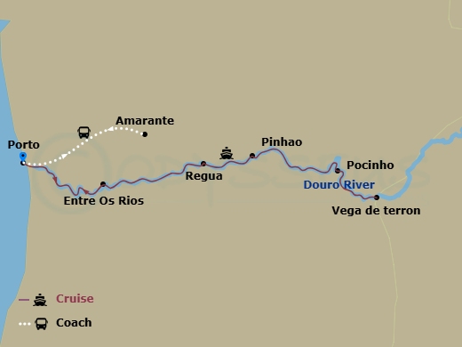 Scenic Azure - 12 Night - Unforgettable Douro with Porto - Scenic Azure - Starting in Porto, Porto / Entre-os-Rios, Entre-os-Rios / Regua, Regua, Regua / Vega de Terron, Veg.. itinerary map