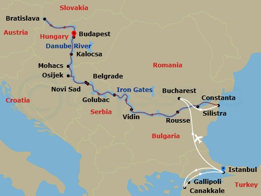 Scenic Crystal - 21 Night - Lower Danube Discovery with Turkey - Scenic Crystal - Starting in Istanbul, Istanbul / Canakkale, Canakkale, Canakkale / Istanbul, Istanbul, Istanb.. itinerary map