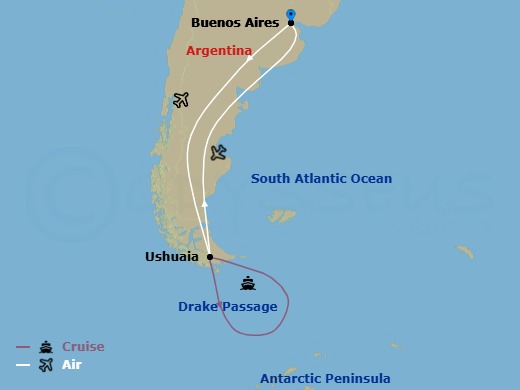15 Night - Antarctica and the Weddell Sea - Scenic Eclipse II - Starting in Buenos Aires, Buenos Aires / Ushuaia, Antarctica, At Sea / Ushuaia, Ushuaia, Argentina / Buenos Aires itinerary map