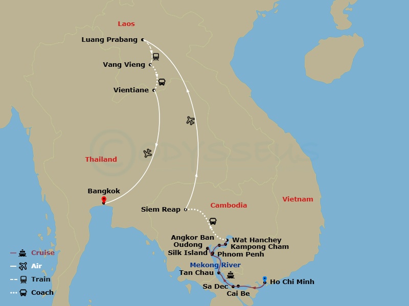 Scenic Spirit - 17 Night - Journey Along the Mekong - Scenic Spirit - Starting in Ho Chi Minh City, Ho Chi Minh City / Mekong Cruise, Cai Be / Sa Dec, Tan Chau / Border Cross.. itinerary map