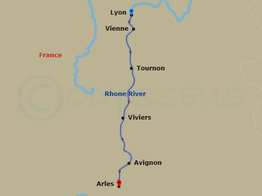AmaKristina - 7 Night - Colors of Provence (Christmas) - AmaKristina - Starting in Lyon, Vienne, Tournon, Viviers, Avignon, Arles itinerary map