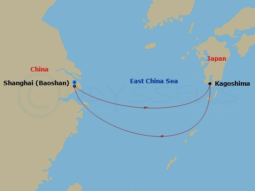 RCL Spectrum of the Seas - 4 Night - Kagoshima Cruise - RCL Spectrum of the Seas - Starting in Shanghai (Baoshan), China, Kagoshima, Japan, Shanghai (Baoshan), China itinerary map