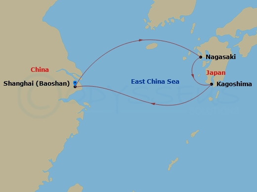 RCL Spectrum of the Seas - 5 Night - Nagasaki & Kagoshima Cruise - RCL Spectrum of the Seas - Starting in Shanghai (Baoshan), China, Nagasaki, Japan, Kagoshima, Japan, Shanghai (Baoshan.. itinerary map