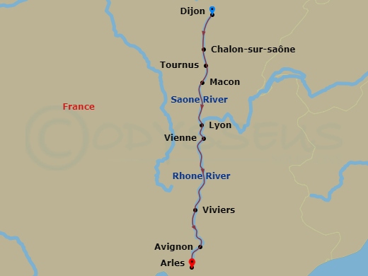 AmaCello Cruise Tours - 13 Night - Essence of Burgundy & Provence (Festive Delights) with Geneva Pre-Cruise and Nice Post-Cruise - AmaCello Cruise Tours - Starting in Dijon, Chalon-s.. itinerary map