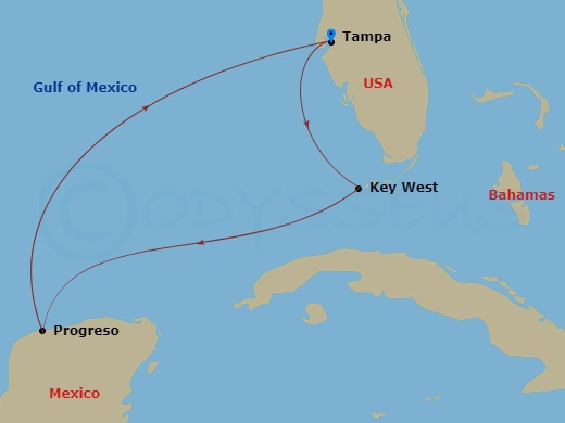 Margaritaville Islander - 5 Night - Key West and Progreso - Margaritaville Islander - Starting in Port Tampa Bay, Key West, FL, Progreso, Mexico, Port Tampa Bay itinerary map
