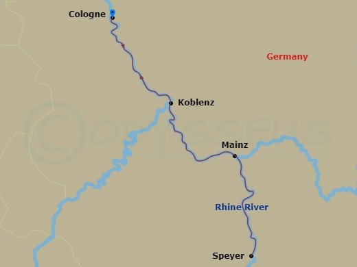 MS Amadeus Riva - 6 Night - Christmas Cruise On the Rhine - MS Amadeus Riva - Starting in Cologne, Koblenz, Speyer, Mainz, Cologne itinerary map