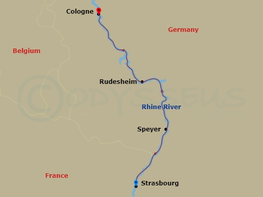 MS Amadeus Aurea - 4 Night - Magic of Advent On the Rhine - MS Amadeus Aurea - Starting in Strasbourg, Speyer, Rudesheim, Cologne itinerary map