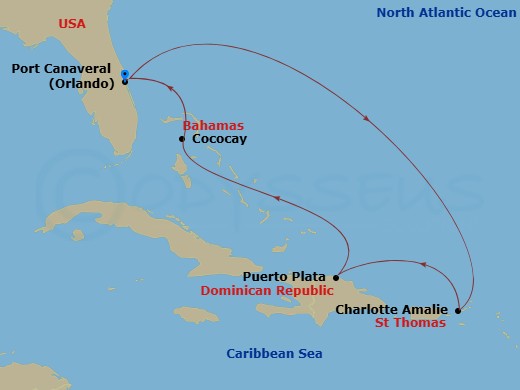 RCL Harmony of the Seas - 7 Night - Eastern Caribbean & Perfect Day - RCL Harmony of the Seas - Starting in Orlando (Port Canaveral), Fl, Charlotte Amalie, St Thomas, Puerto Plata, Dom.. itinerary map