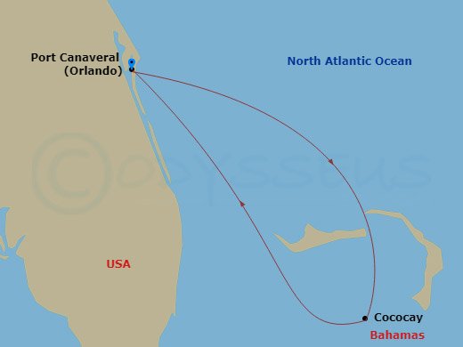 RCL Harmony of the Seas - 2 Night - Perfect Day Cococay Getaway - RCL Harmony of the Seas - Starting in Orlando (Port Canaveral), Fl, Perfect Day Cococay, Bahamas, Orlando (Port Canave.. itinerary map