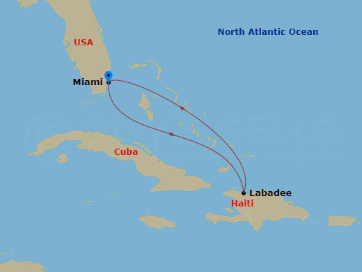 RCL Freedom of the Seas - 4 Night - Eastern Caribbean Cruise - RCL Freedom of the Seas - Starting in Miami, Florida, Labadee, Haiti, Miami, Florida itinerary map