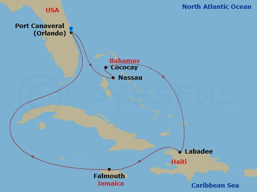 RCL Oasis of the Seas - 7 Night - Western Carib & Perfect Day Holiday - RCL Oasis of the Seas - Starting in Fort Lauderdale, Florida, Nassau, Bahamas, Perfect Day Cococay, Bahamas, L.. itinerary map