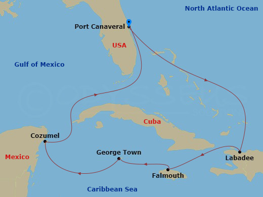 RCL Explorer of the Seas - 7 Night - Western Caribbean Holiday - RCL Explorer of the Seas - Starting in Orlando (Port Canaveral), Fl, Labadee, Haiti, Falmouth, Jamaica, George Town, Gra.. itinerary map