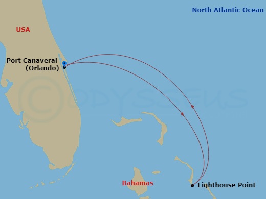 Disney Destiny - 3 Night - Bahamian Cruise from Fort Lauderdale - Disney Destiny - Starting in Port Everglades, Disney Lookout Cay, Port Everglades itinerary map