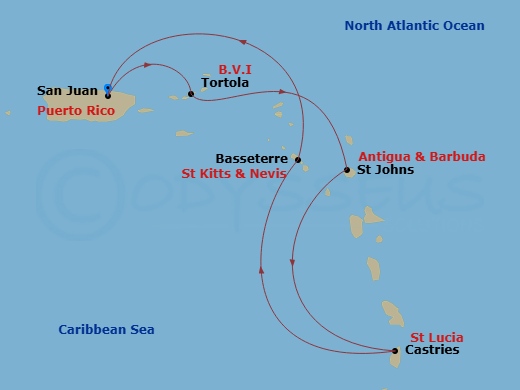 Valiant Lady - 6 Night - Caribbean East : Virgin & Saint Isles - Valiant Lady - Starting in San Juan, Puerto Rico, Tortola, British Virgin Islands, St Johns AG, Antigua and.. itinerary map
