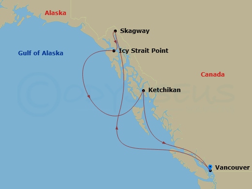 Disney Magic - 7 Night - Alaskan Cruise from Vancouver - Disney Magic - Starting in Vancouver, Glacier Viewing, Skagway, Icy Strait Point, Ketchikan, Vancouver itinerary map