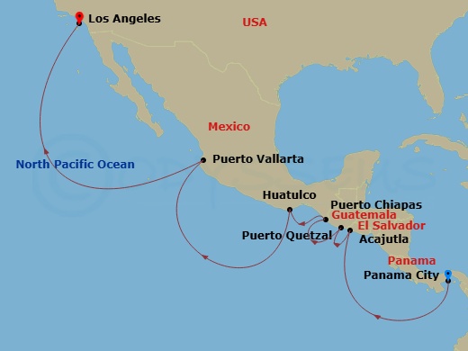 EXPLORA III - 11 Night - A Journey of Mayan Discovery & Mexican Exploration - EXPLORA III - Starting in Panama City (Amador), Acajutla, Puerto Quetzal, Puerto Madero, Huatu.. itinerary map
