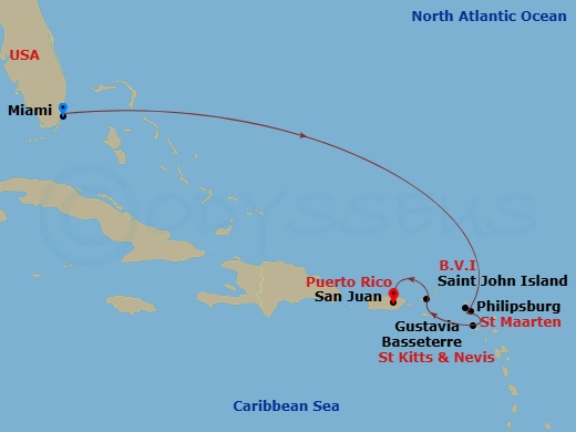 EXPLORA III - 7 Night - A Journey Through Secluded Isles & Caribbean Havens - EXPLORA III - Starting in Miami, St Maarten / Philipsburg, Gustavia, Basseterre, St John VI (C.. itinerary map