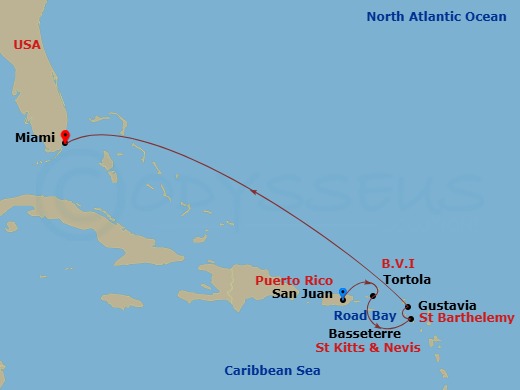 EXPLORA III - 7 Night - A Journey Into Caribbean Exploration & Island Delights - EXPLORA III - Starting in San Juan, Tortola / Road Town, Basseterre, Gustavia, Road Bay, Mi.. itinerary map