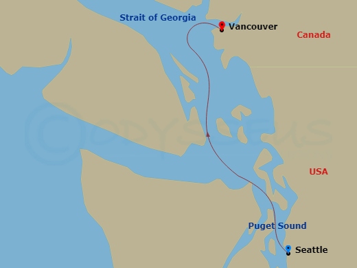 HAL Noordam - 1 Night - Pacific Northwest Cruise - HAL Noordam - Starting in Seattle, Washington, Puget Sound, Vancouver, BC, CA itinerary map