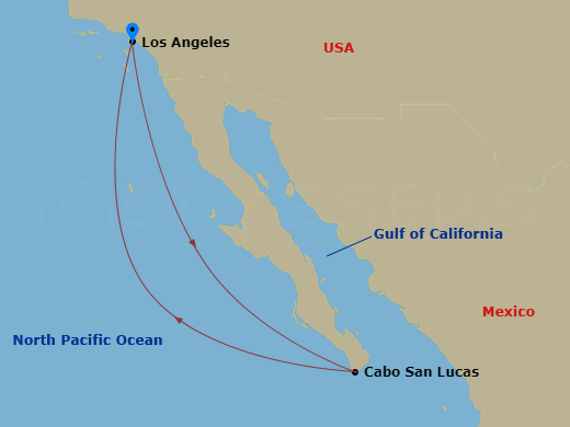 Ovation Of The Seas - 5 Night - Cabo Overnight Cruise - Ovation Of The Seas - Starting in Los Angeles, California, Cabo San Lucas, Mexico, Los Angeles, California itinerary map