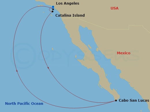 RCL Voyager of the Seas - 6 Night - Cabo Overnight & Catalina - RCL Voyager of the Seas - Starting in Los Angeles, California, Catalina Island, California, Cabo San Lucas, Mexico, Los.. itinerary map
