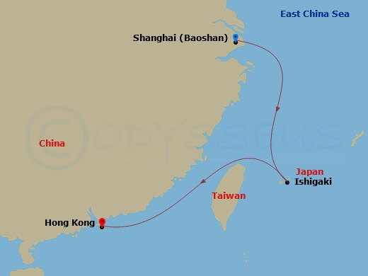 RCL Spectrum of the Seas - 4 Night - Ishigaki Cruise - RCL Spectrum of the Seas - Starting in Shanghai (Baoshan), China, Ishigaki, Japan, Hong Kong, China itinerary map